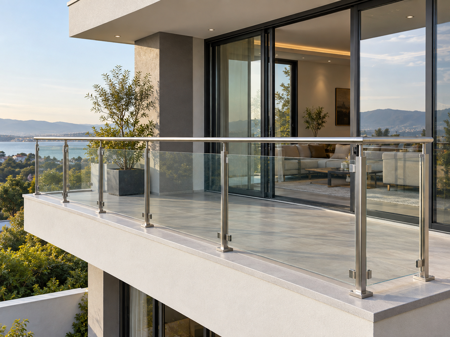 Lan Can Kính Tay Vịn Inox Hiện Đại | CHU Facade